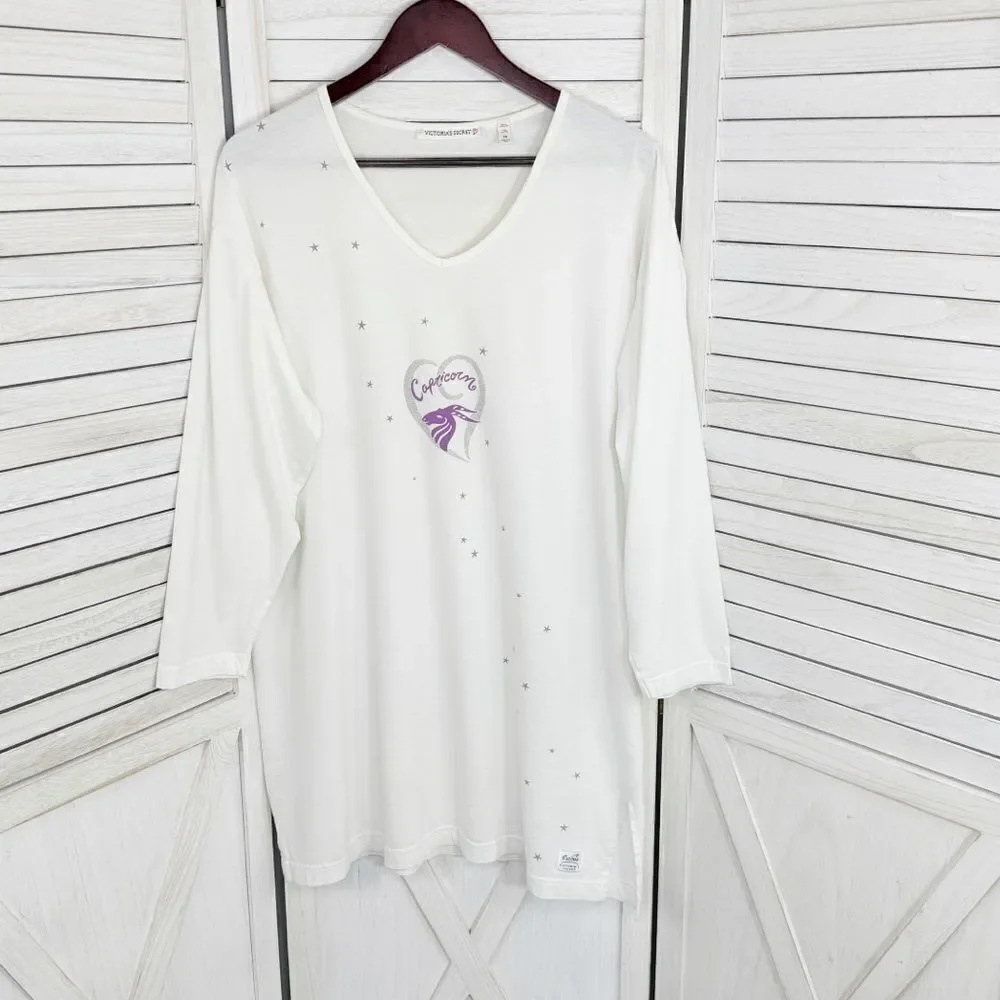 Victoria’s Secret Vintage‎ Capricorn Astrology Cotton Nightshirt White Small